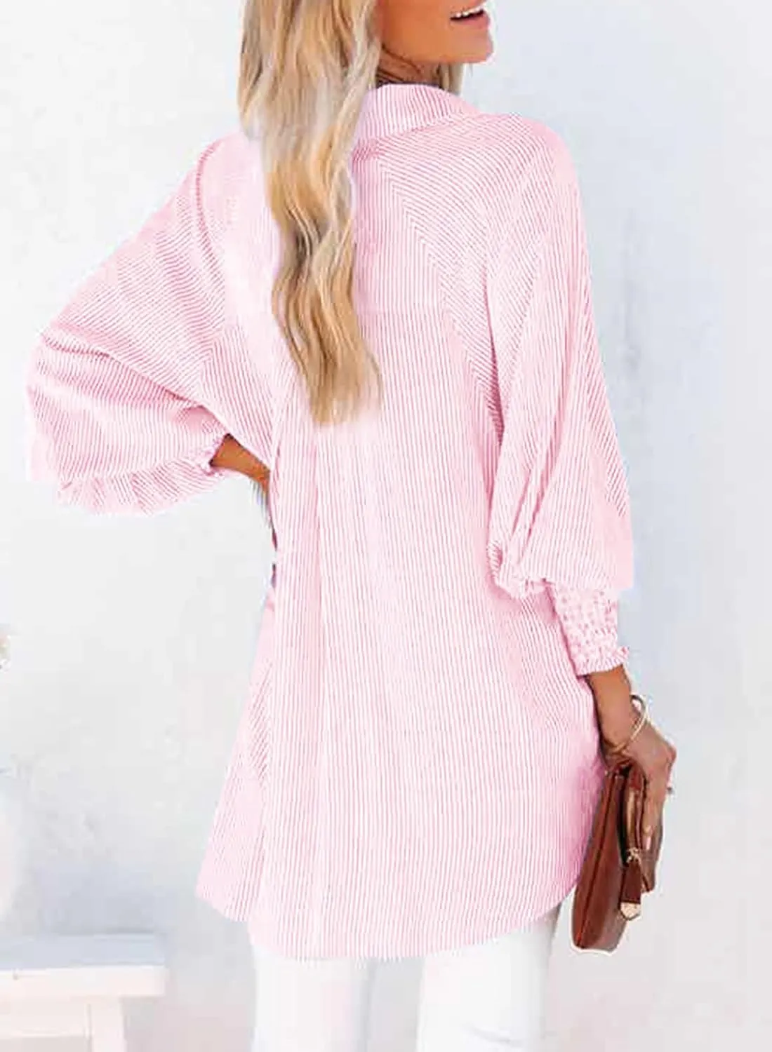 Dokotoo Womens V Neck Striped Button Down Shirts Long Sleeve Tunic Tops