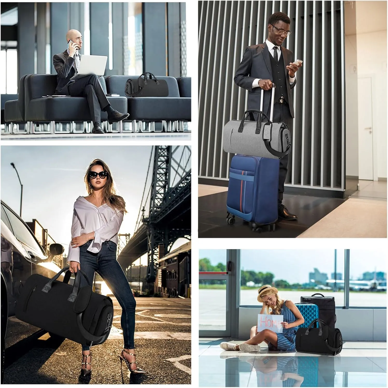 Duffle Bag Carry On Garment Bag for Travel Bags Men Women Business Weekend,Convertible Garment Bag Duffel Bag Large Foldable Luggage Bag with Shoulder Strap,Hanging Suitcase Dress Suit Black