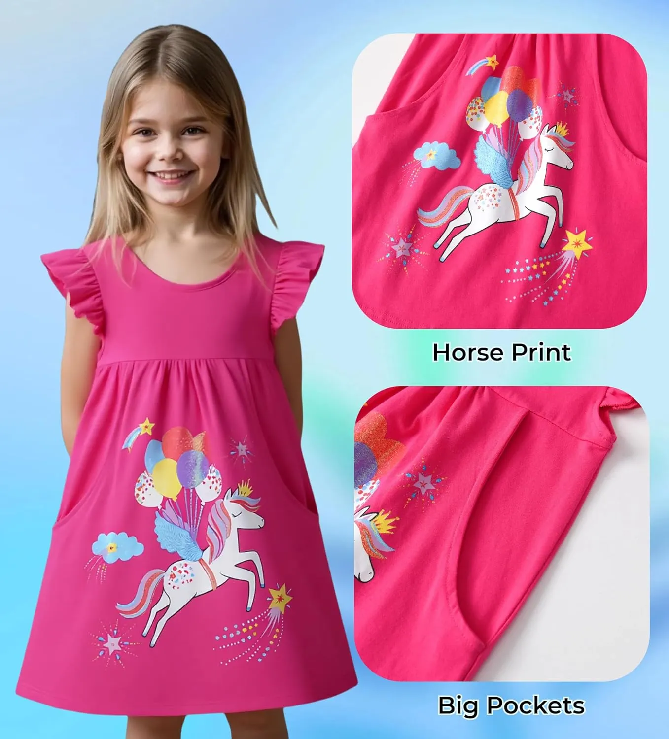DXTON Toddler Girls Dresses Easter Rainbow Short Sleeve Cotton Casual Summer Birthday School Sundress