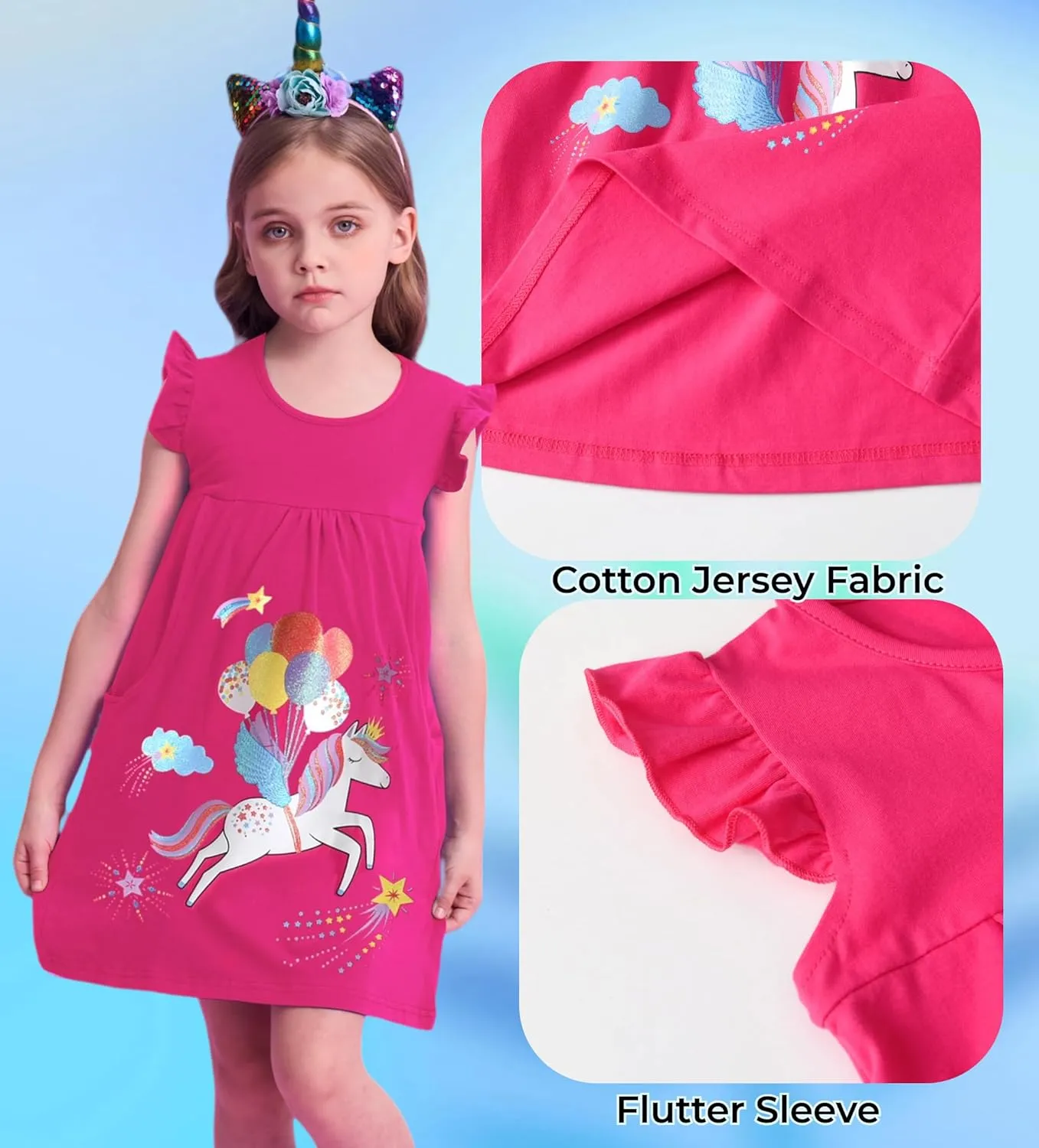 DXTON Toddler Girls Dresses Easter Rainbow Short Sleeve Cotton Casual Summer Birthday School Sundress