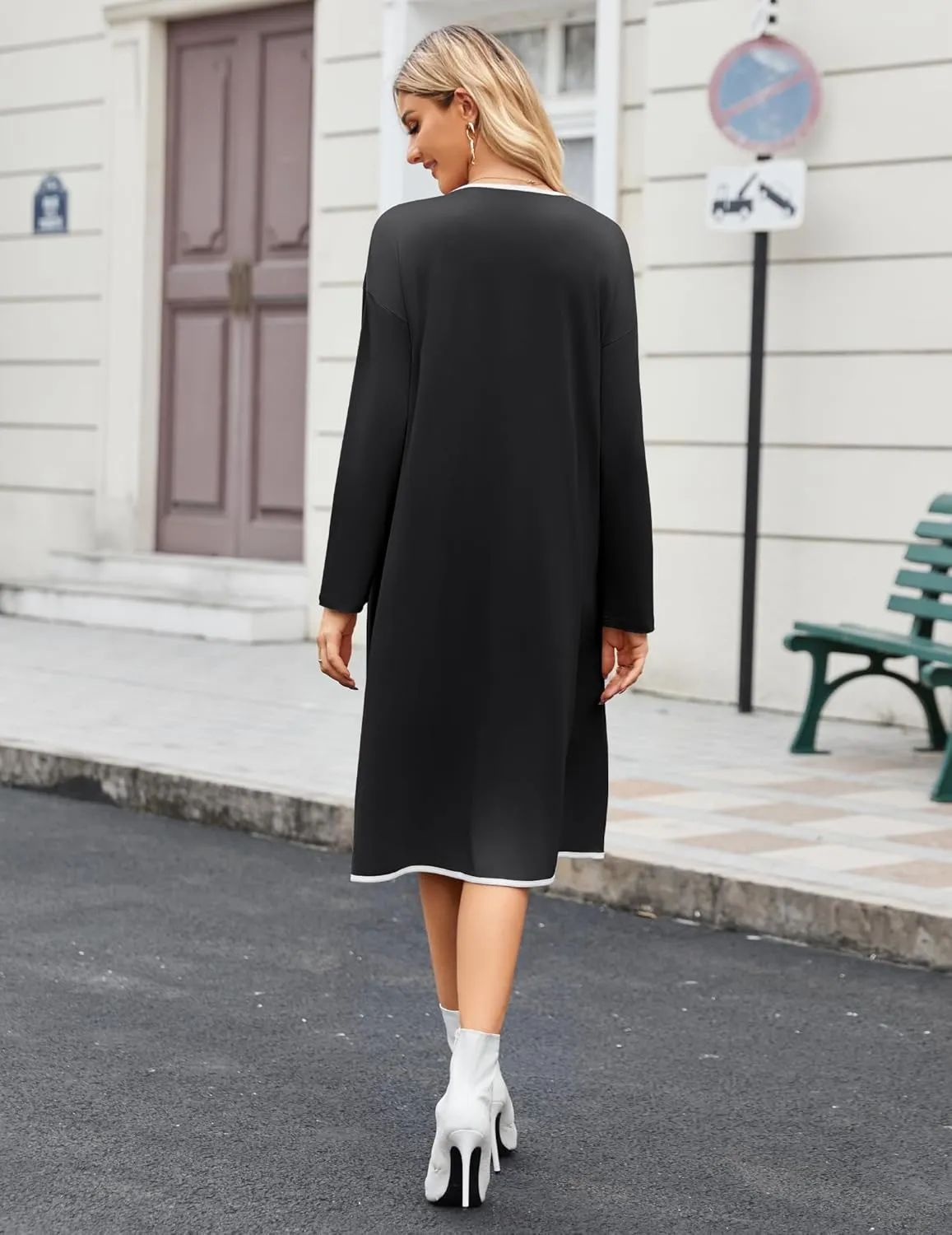 Ekouaer Nightgowns for Women Button Down Sleepshirt Long Sleeve Nightshirt V Neck Pajama Dress Nightdress with Pockets S-XXL