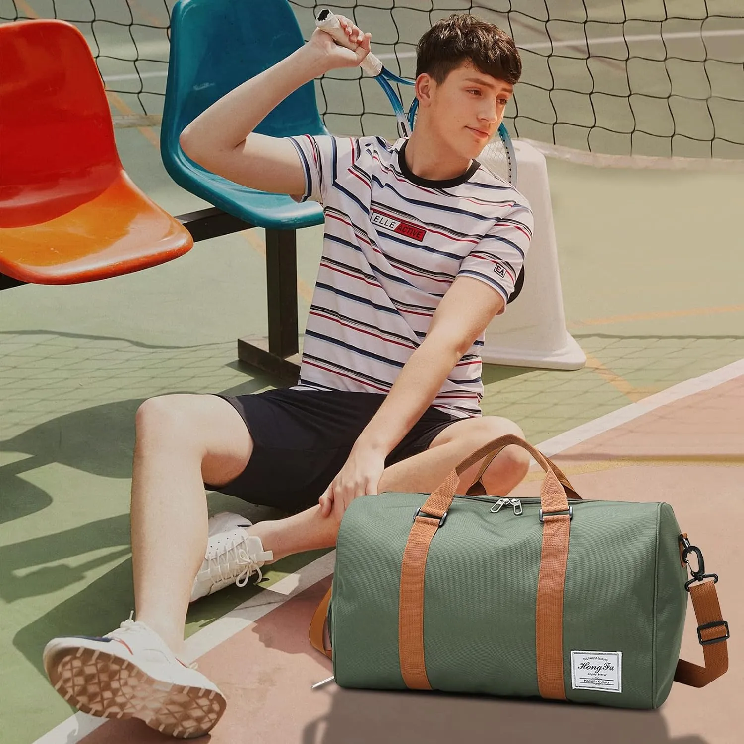 Ergocar Gym Sports Duffle Bag, Waterproof Travel Duffel Bag with Wet Pocket and Shoes Compartment, Big Capacity Holdall Sports Bags with Shoulder Strap, Durable for Gym, Sports, Travel, Swimming