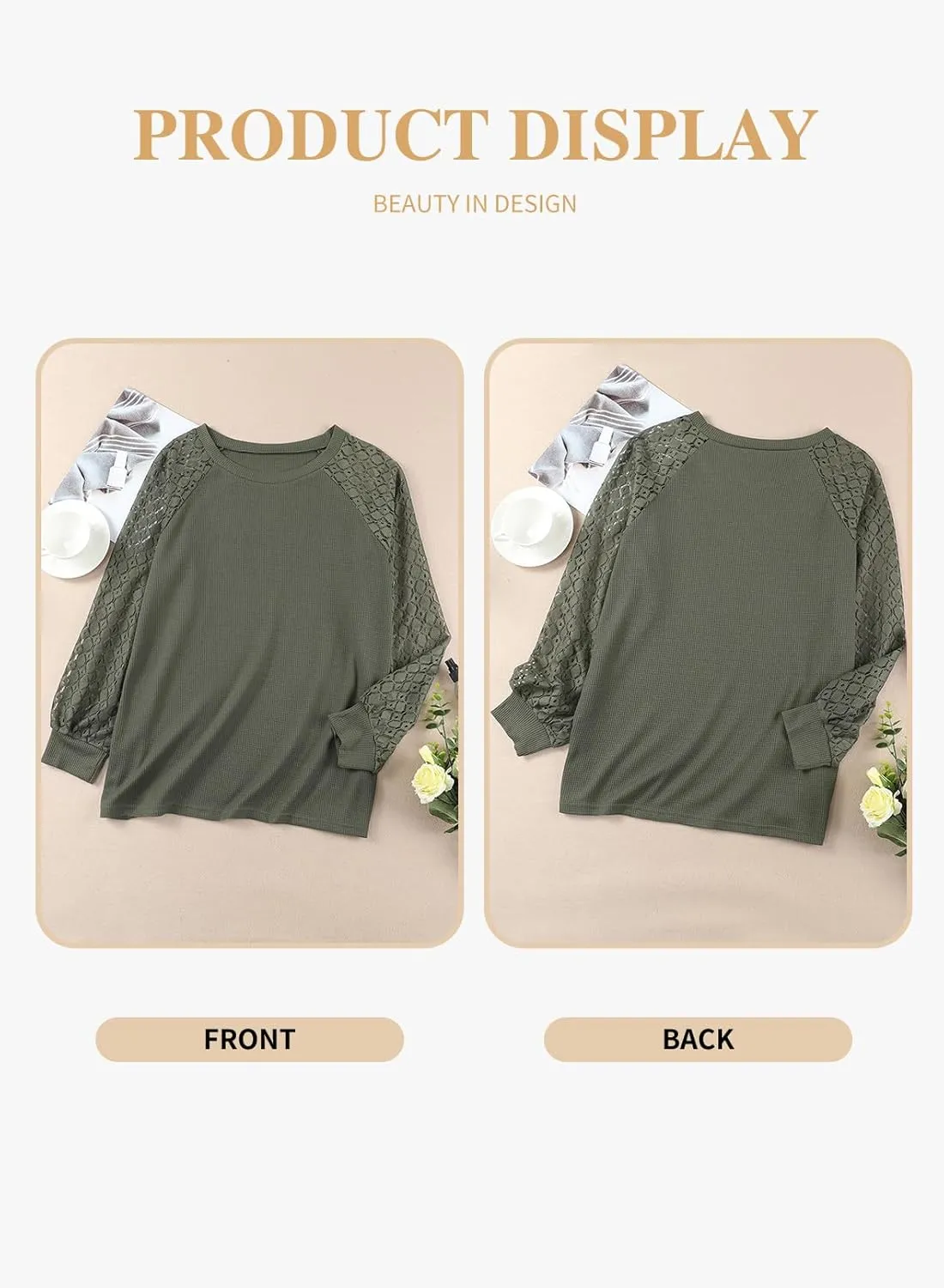 Eytino Plus Size Tops for Women Lace Long Sleeve Round Neck Casual Loose Blouses T Shirts(1X-5X)