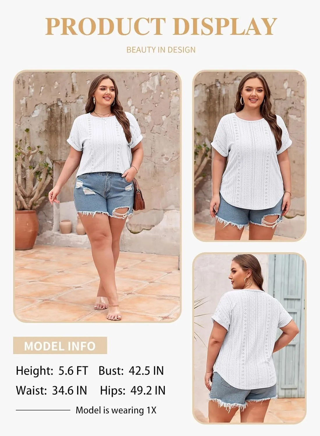 Eytino Women Plus Size Tops Short Sleeve Crewneck Casual Loose Summer Blouse Shirts(1X-5X)