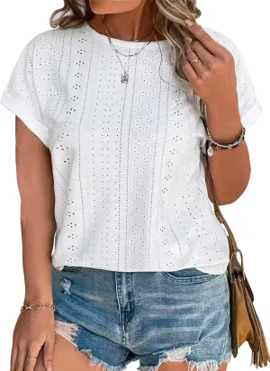 Eytino Women Plus Size Tops Short Sleeve Crewneck Casual Loose Summer Blouse Shirts(1X-5X)