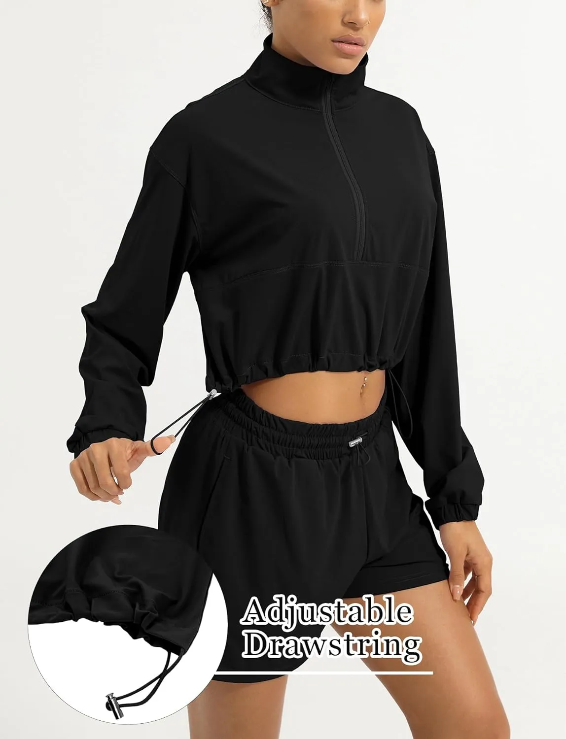 FEOYA Womens Half Zip Pullover Sweatshirt Quick Dry Cropped Jackets Long Sleeve Running Yoga Workout Shirts