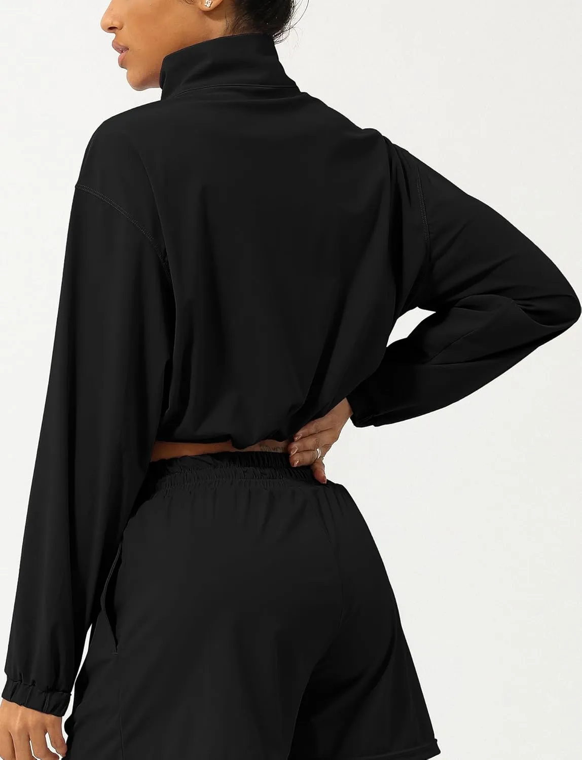 FEOYA Womens Half Zip Pullover Sweatshirt Quick Dry Cropped Jackets Long Sleeve Running Yoga Workout Shirts