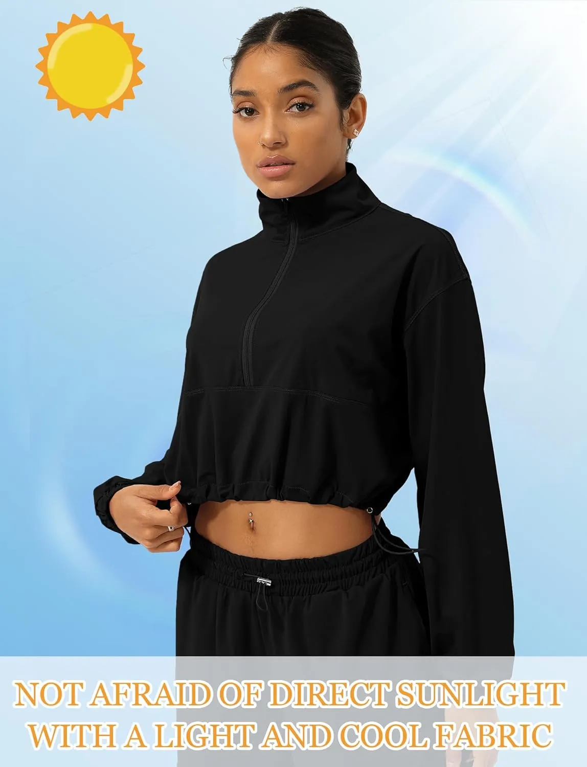 FEOYA Womens Half Zip Pullover Sweatshirt Quick Dry Cropped Jackets Long Sleeve Running Yoga Workout Shirts