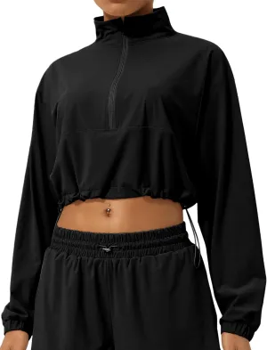 FEOYA Womens Half Zip Pullover Sweatshirt Quick Dry Cropped Jackets Long Sleeve Running Yoga Workout Shirts