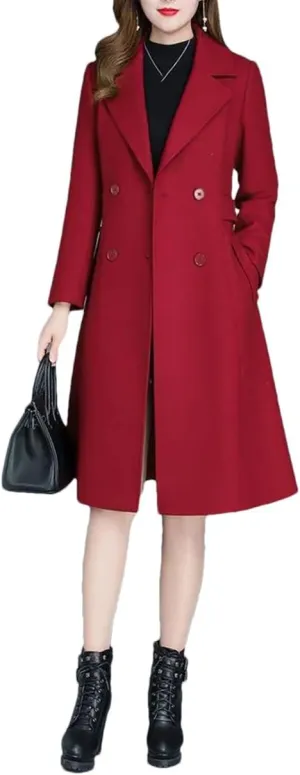 Fjnbbiot Spring Autumn Wool Coat Women Warm Woolen Jacket Parkas Long Slim Notched Collar Wool Blend Over Coat Windbreaker
