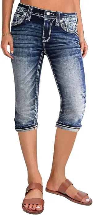 Flamingals Women's Solid Capris Jeans for Women Mid Rise Capris Skinny Denim Pants