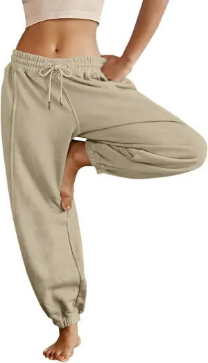 Fleece Lined Joggers Women Drawstring Straight Leg Baggy Sweatpants Warm Thermal Lounge Cotton Joggers with Pockets