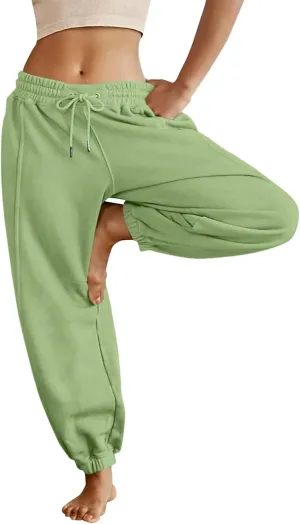 Fleece Lined Joggers Women Drawstring Straight Leg Baggy Sweatpants Warm Thermal Lounge Cotton Joggers with Pockets