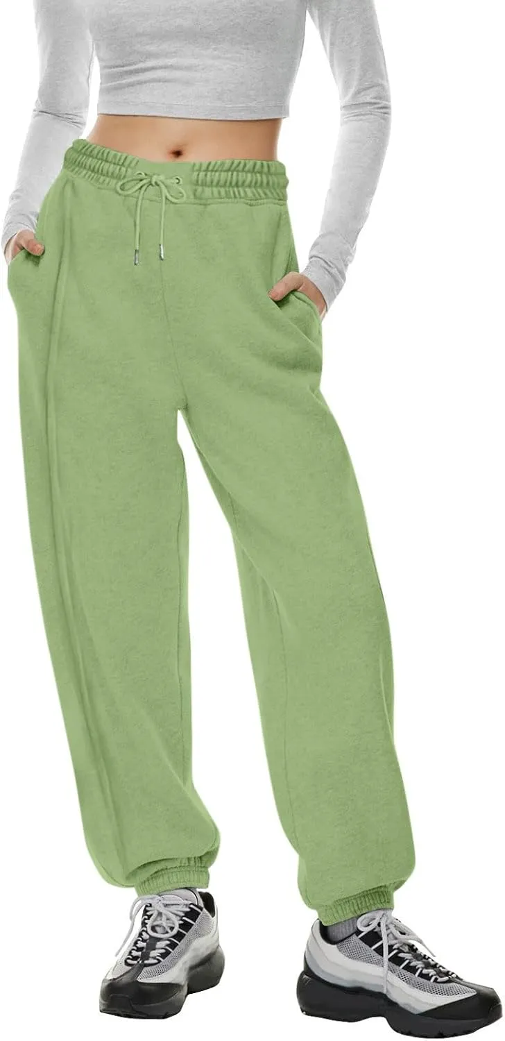Fleece Lined Joggers Women Drawstring Straight Leg Baggy Sweatpants Warm Thermal Lounge Cotton Joggers with Pockets