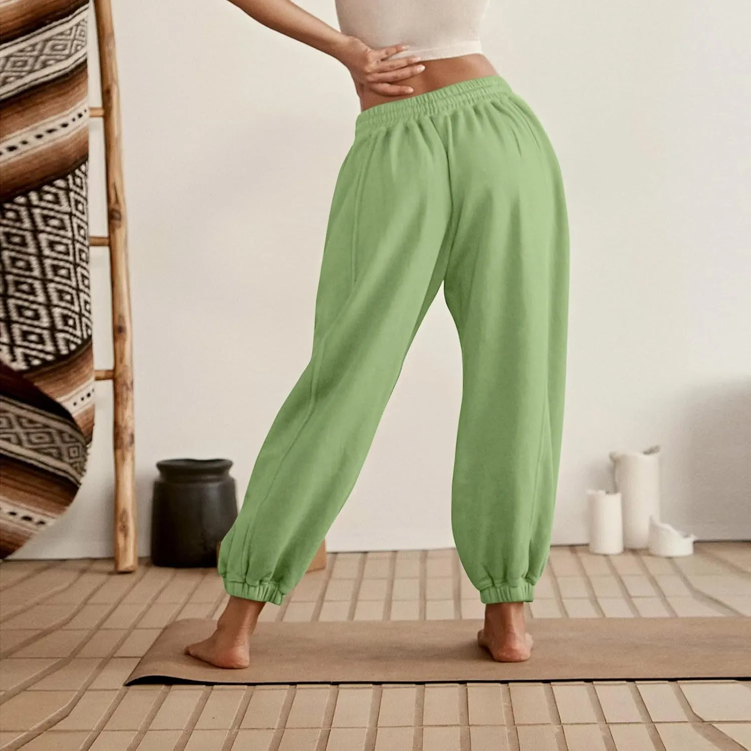 Fleece Lined Joggers Women Drawstring Straight Leg Baggy Sweatpants Warm Thermal Lounge Cotton Joggers with Pockets