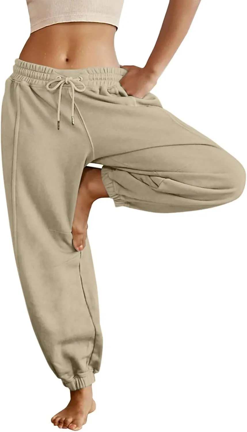 Fleece Lined Joggers Women Drawstring Straight Leg Baggy Sweatpants Warm Thermal Lounge Cotton Joggers with Pockets