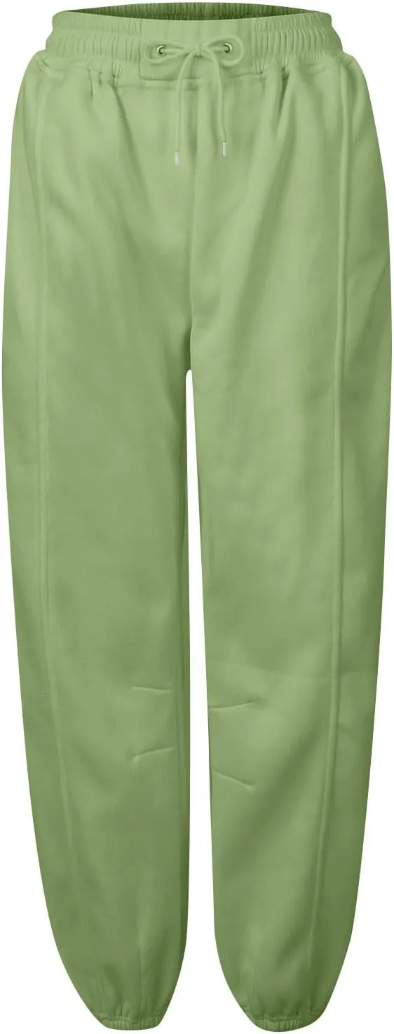 Fleece Lined Joggers Women Drawstring Straight Leg Baggy Sweatpants Warm Thermal Lounge Cotton Joggers with Pockets
