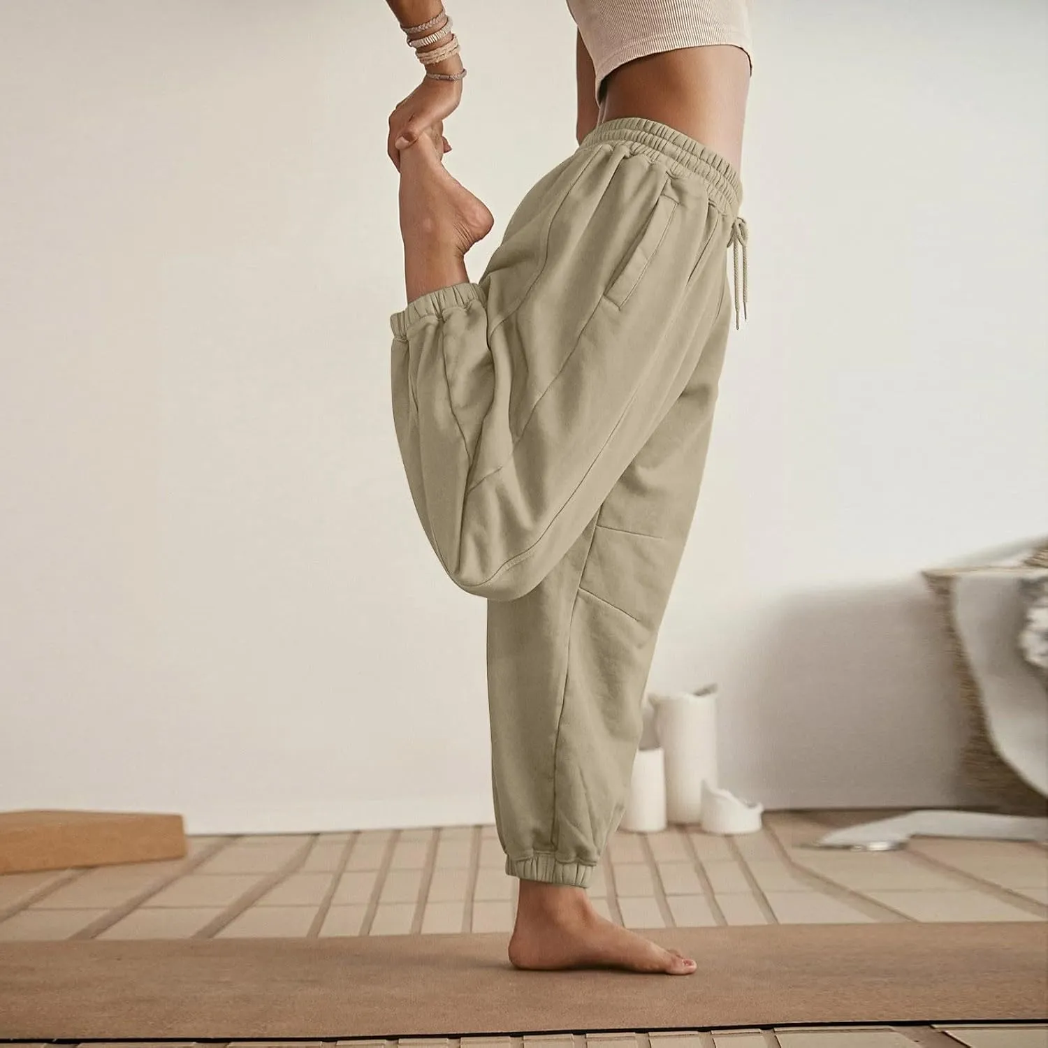 Fleece Lined Joggers Women Drawstring Straight Leg Baggy Sweatpants Warm Thermal Lounge Cotton Joggers with Pockets