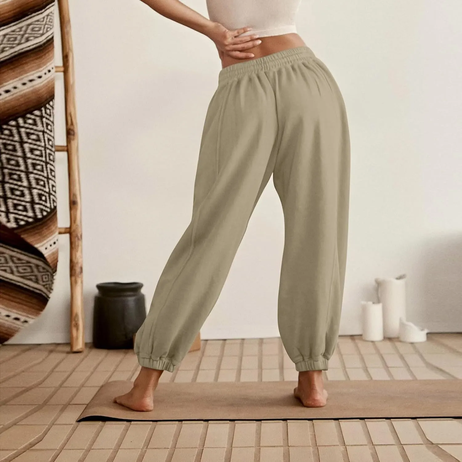 Fleece Lined Joggers Women Drawstring Straight Leg Baggy Sweatpants Warm Thermal Lounge Cotton Joggers with Pockets