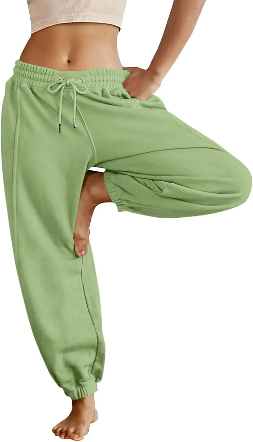 Fleece Lined Joggers Women Drawstring Straight Leg Baggy Sweatpants Warm Thermal Lounge Cotton Joggers with Pockets