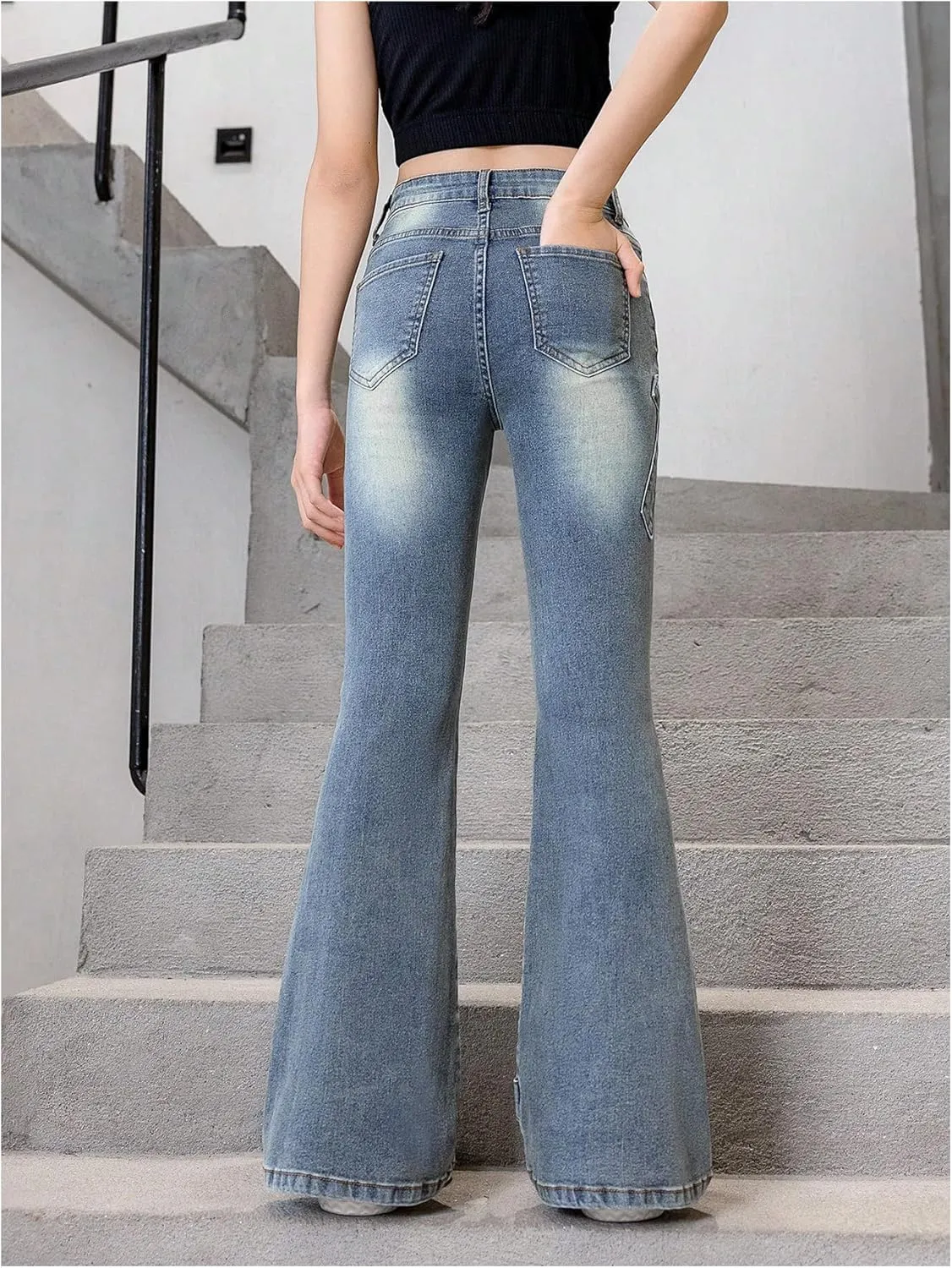 Floerns Girl's Bowknot High Waisted Bell Bottom Jeans Flare Leg Y2k Denim Pants
