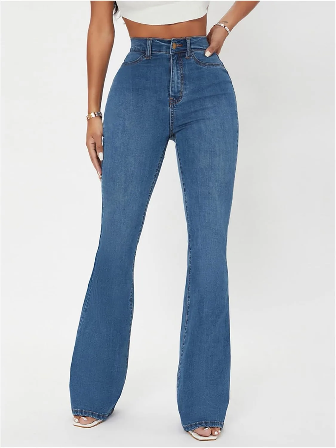 Floerns Women's High Waisted Flare Leg Jeans Zipper Fly Bell Bottom Denim Pants