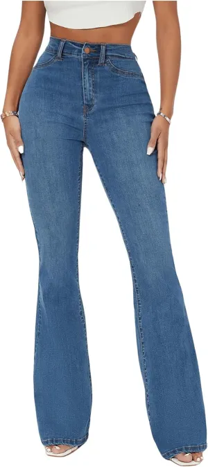 Floerns Women's High Waisted Flare Leg Jeans Zipper Fly Bell Bottom Denim Pants