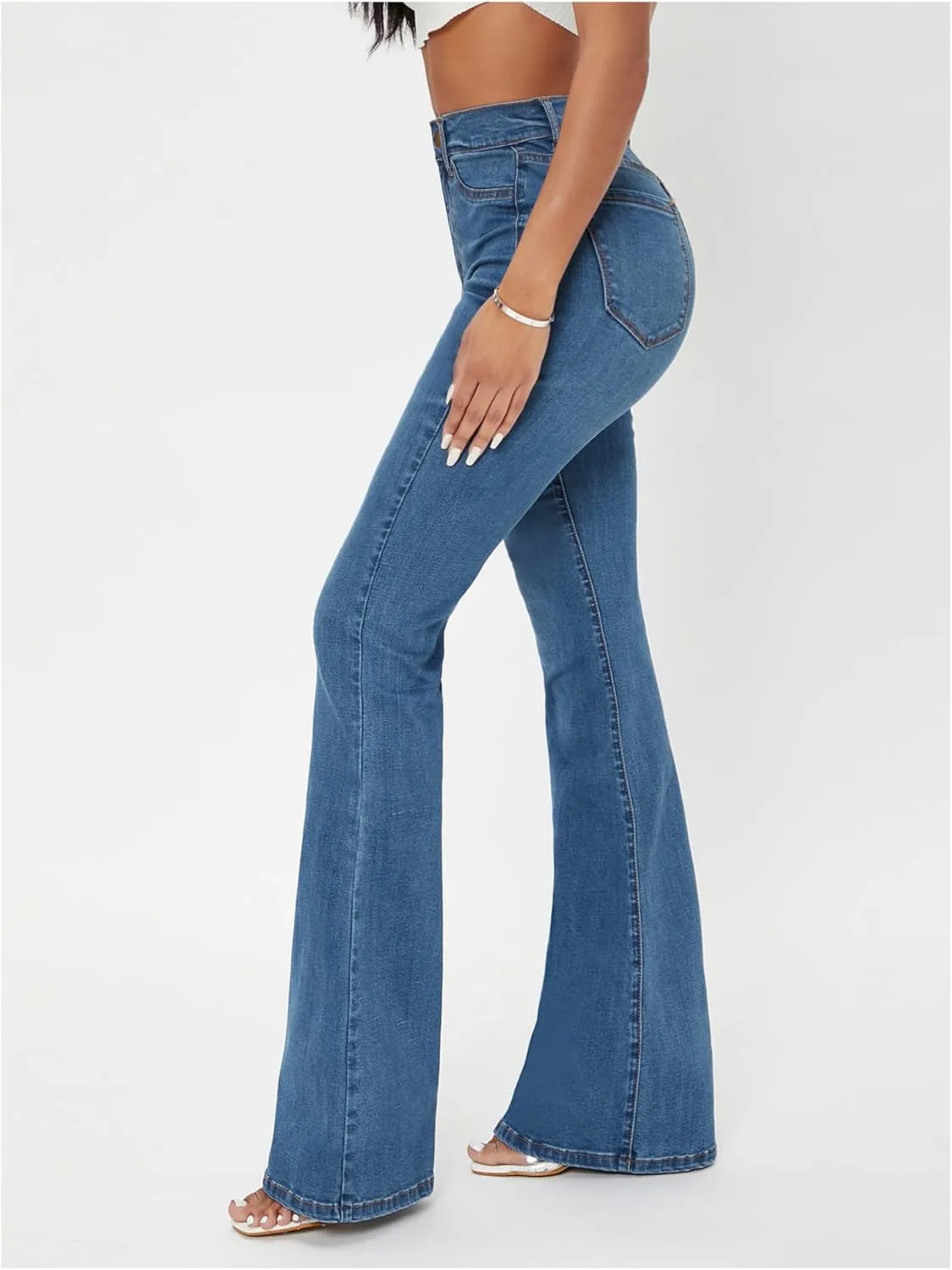 Floerns Women's High Waisted Flare Leg Jeans Zipper Fly Bell Bottom Denim Pants