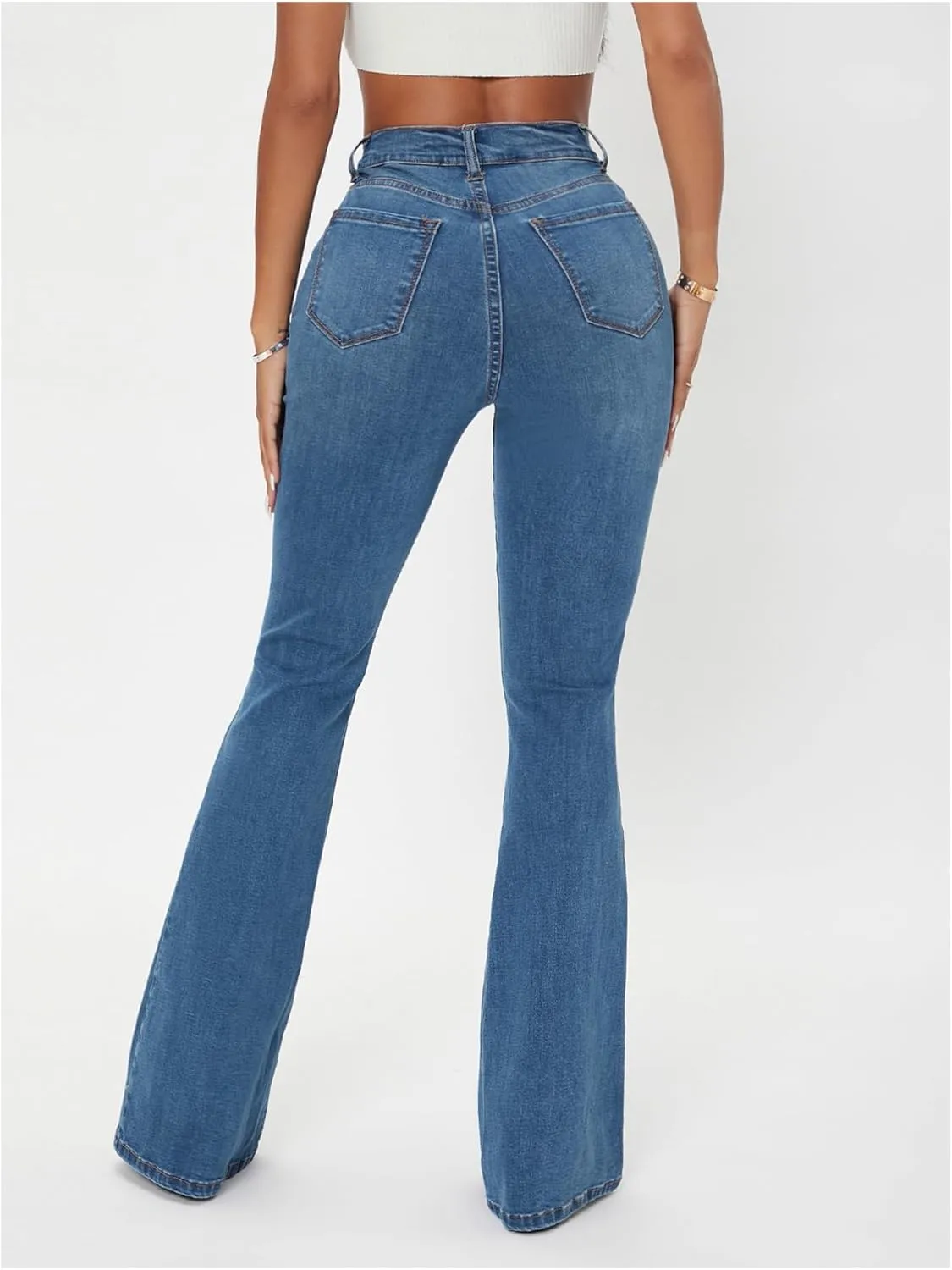 Floerns Women's High Waisted Flare Leg Jeans Zipper Fly Bell Bottom Denim Pants