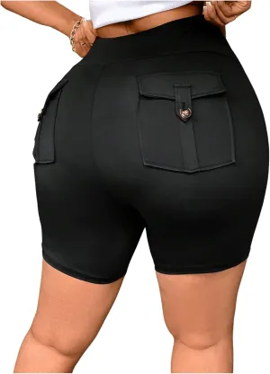 Floerns Women's Plus Size Solid High Waisted Skinny Legging Flap Pockets Workout Shorts