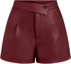 Floerns Women's PU Leather Straight Leg Mini Shorts Asymmetrical High Waisted Shorts