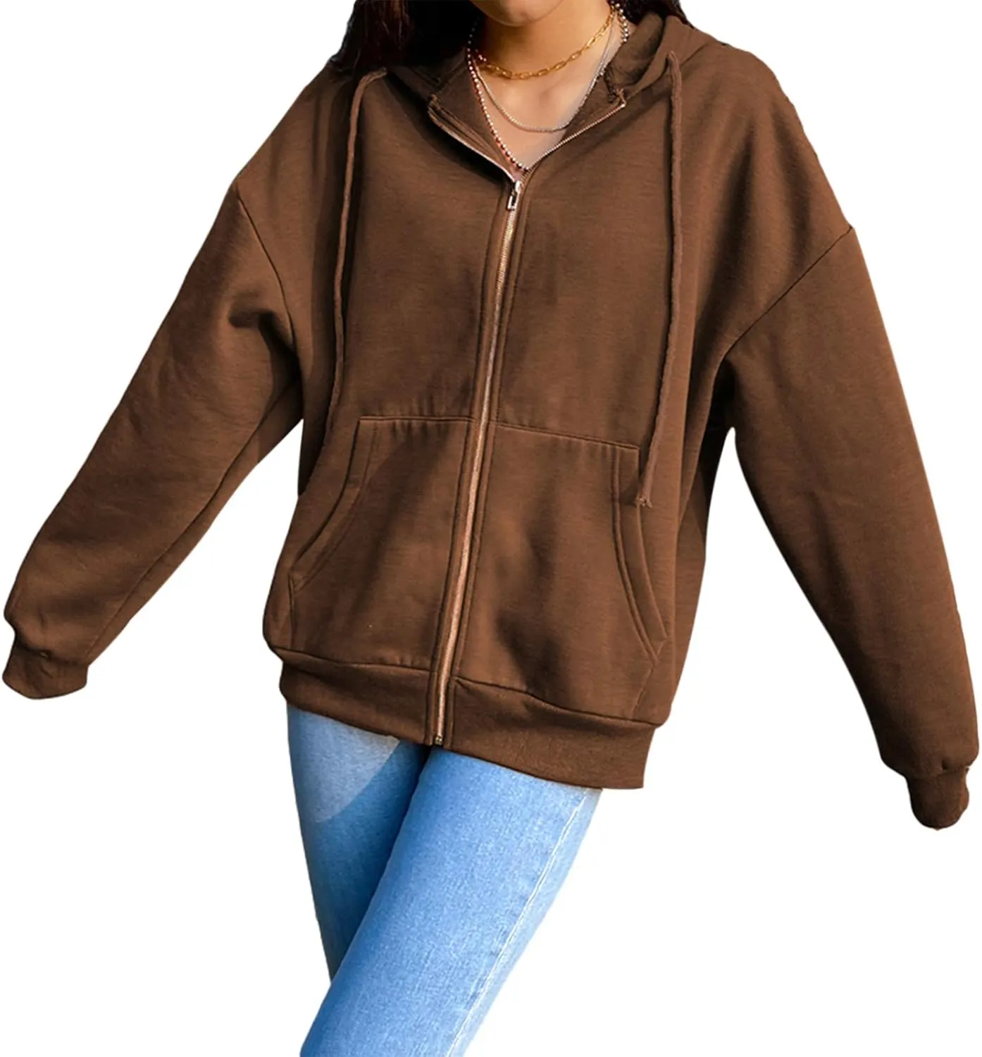 FOMOYUU Women Oversized Zip Up Hoodie Vintage Graphic Print Long Sleeve Hooded Sweatshirt Goth Punk Pullover Jacket Coat