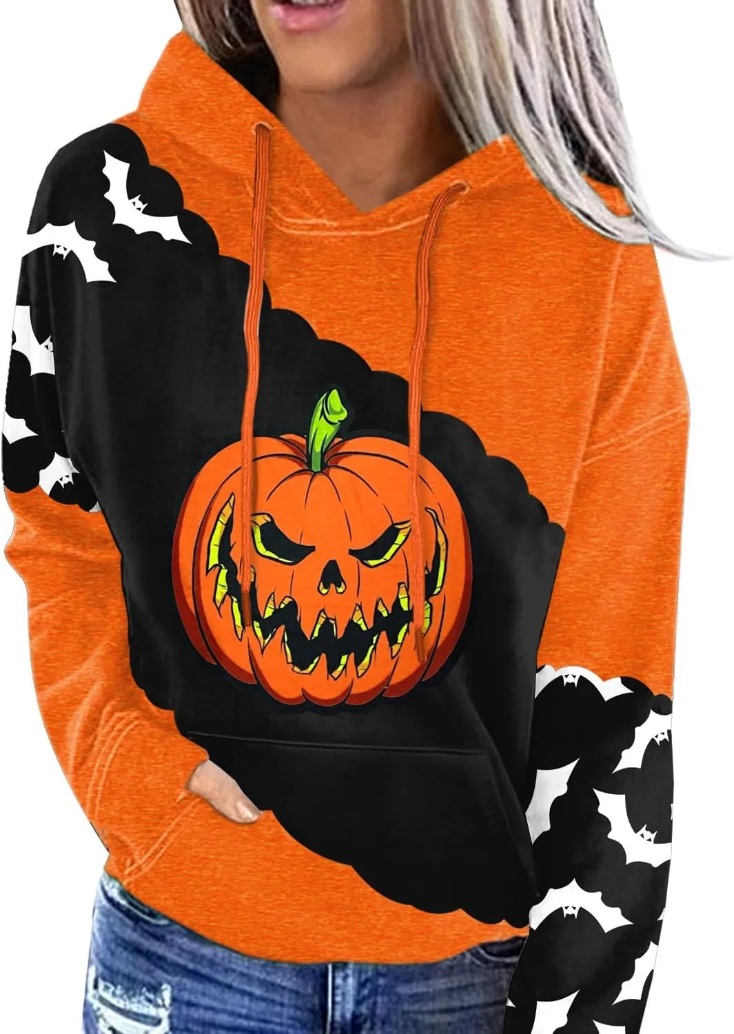 For G and PL Women's Halloween Long Sleeve Hoodie Graphic Drawstring Sweatshirt with Pocket