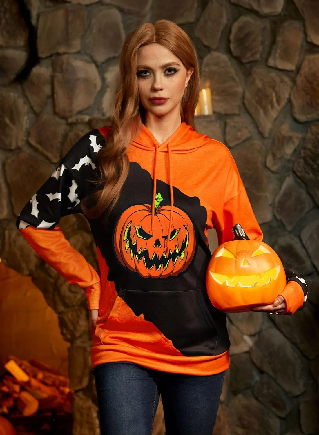 For G and PL Women's Halloween Long Sleeve Hoodie Graphic Drawstring Sweatshirt with Pocket