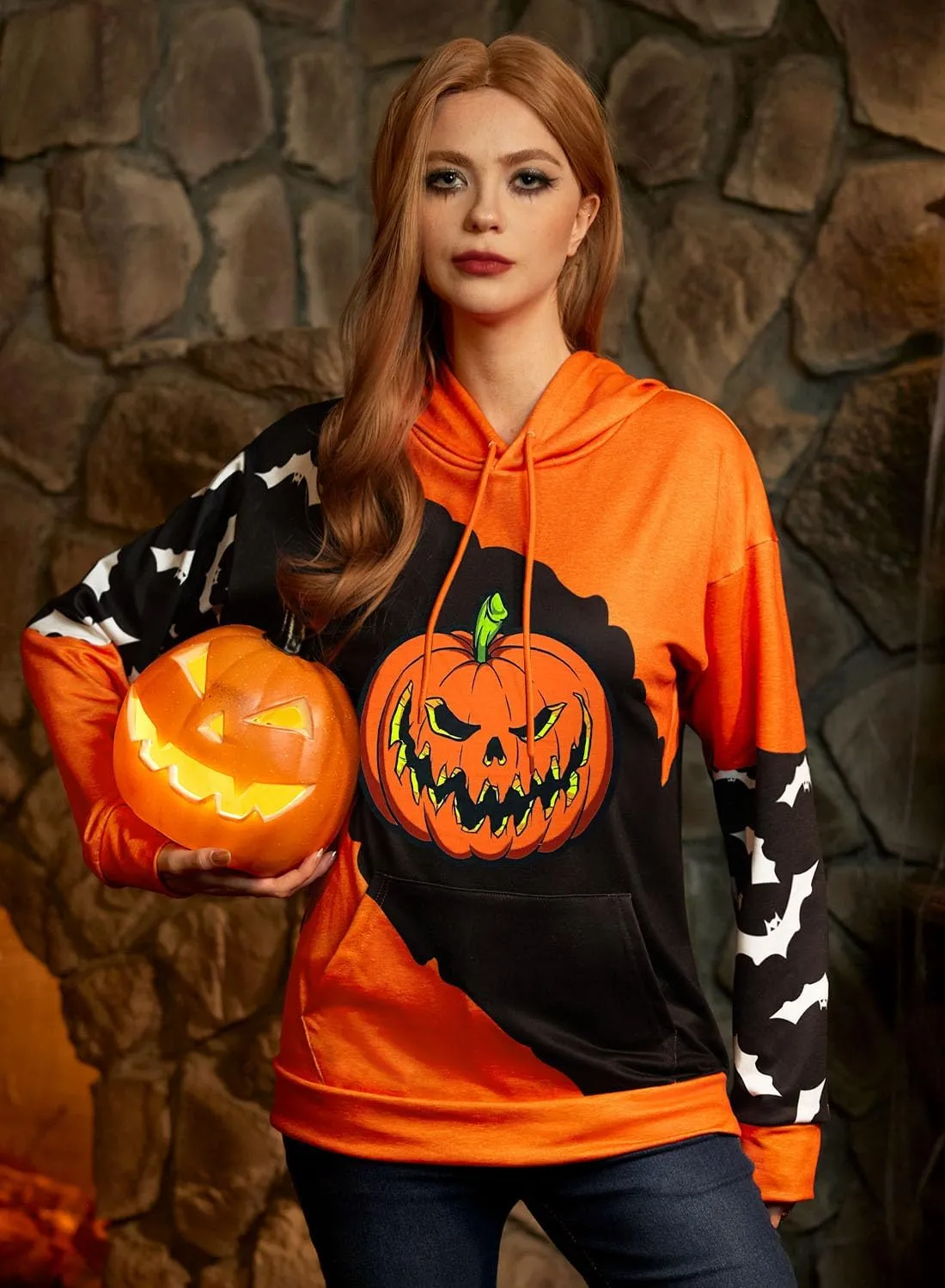 For G and PL Women's Halloween Long Sleeve Hoodie Graphic Drawstring Sweatshirt with Pocket
