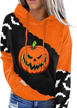 For G and PL Women's Halloween Long Sleeve Hoodie Graphic Drawstring Sweatshirt with Pocket
