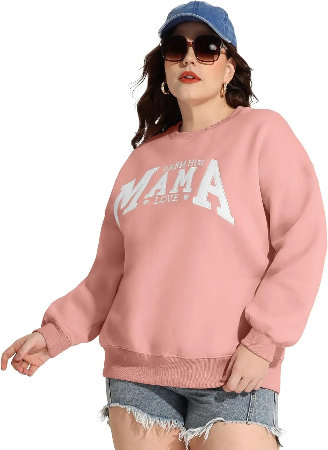 FOREYOND Plus Size Fleece Sweatshirts for Women Crewneck Cotton Pullover Sweat Shirts Casual Thermal Long Sleeve Tops