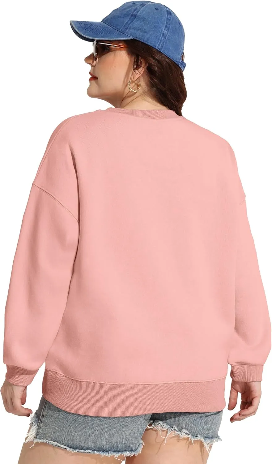 FOREYOND Plus Size Fleece Sweatshirts for Women Crewneck Cotton Pullover Sweat Shirts Casual Thermal Long Sleeve Tops