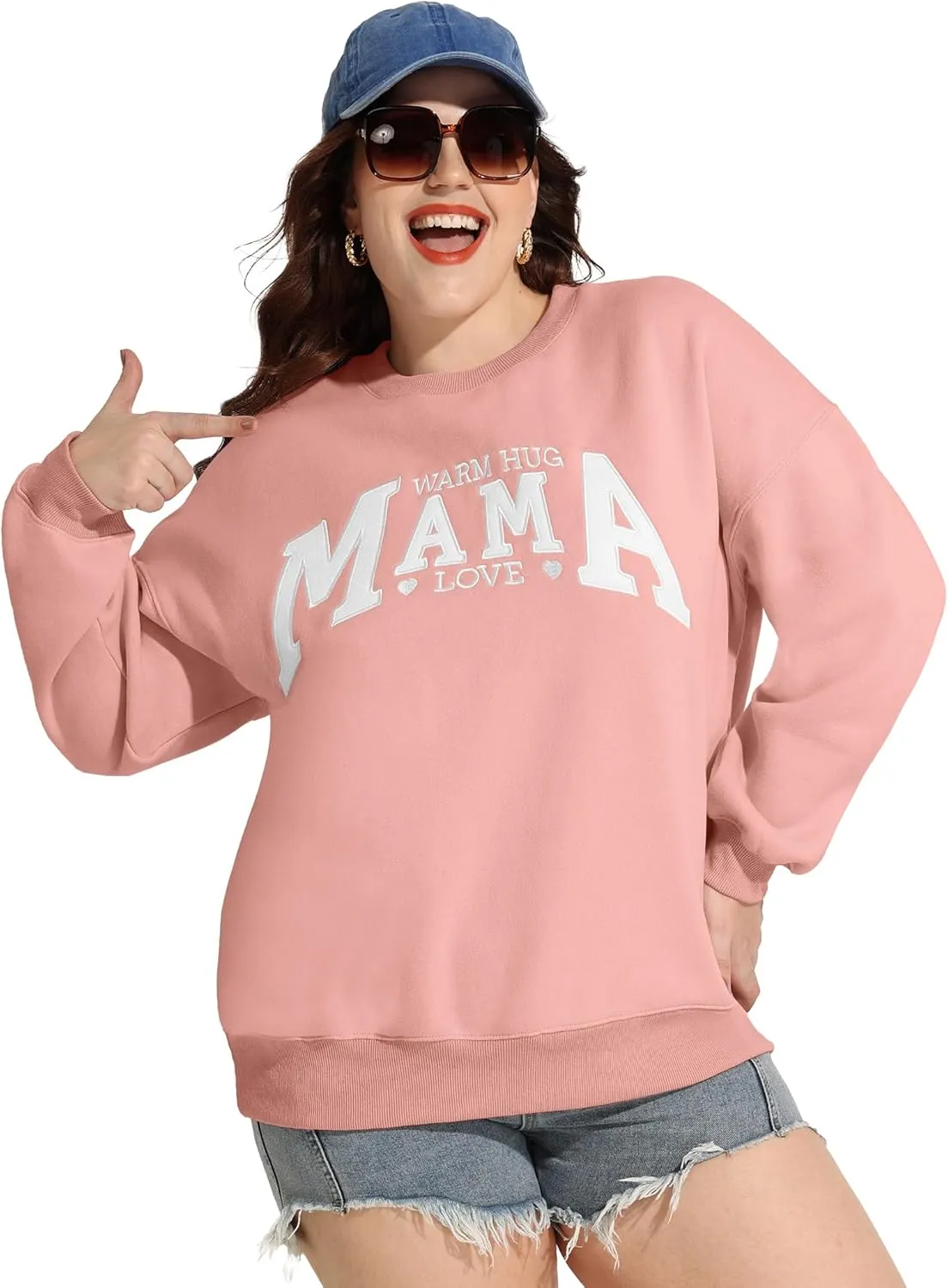 FOREYOND Plus Size Fleece Sweatshirts for Women Crewneck Cotton Pullover Sweat Shirts Casual Thermal Long Sleeve Tops