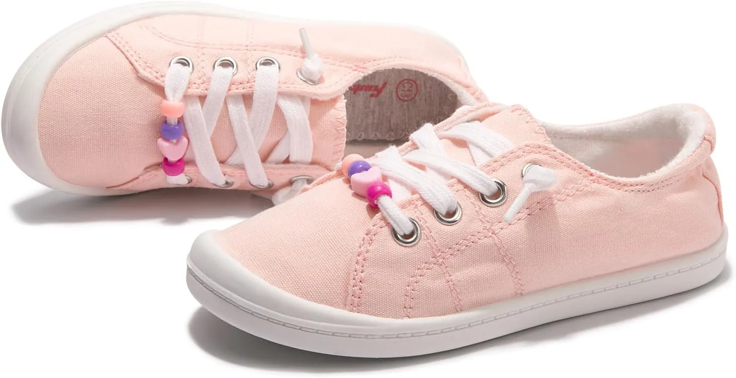 FUNKYMONKEY Girls Canvas Sneakers Lace up Lightweight Casual School Shoes for Toddler/Little Kids