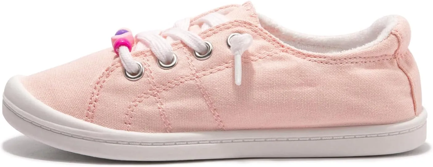 FUNKYMONKEY Girls Canvas Sneakers Lace up Lightweight Casual School Shoes for Toddler/Little Kids