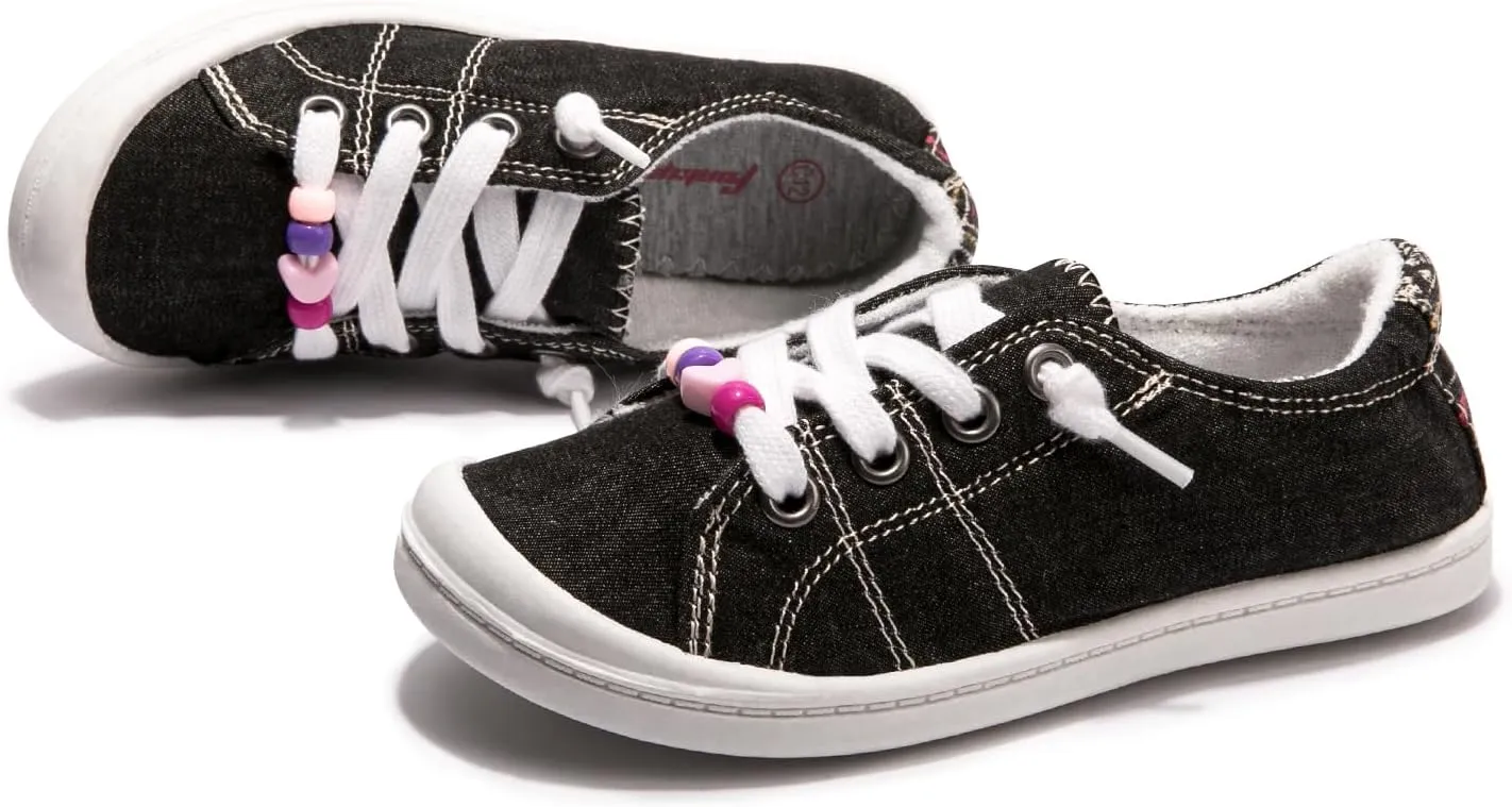 FUNKYMONKEY Girls Canvas Sneakers Lace up Lightweight Casual School Shoes for Toddler/Little Kids
