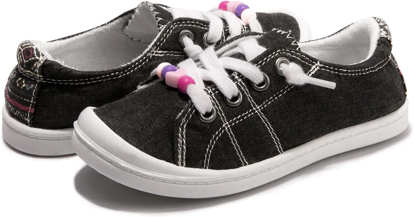 FUNKYMONKEY Girls Canvas Sneakers Lace up Lightweight Casual School Shoes for Toddler/Little Kids