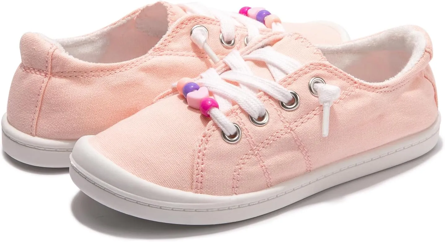 FUNKYMONKEY Girls Canvas Sneakers Lace up Lightweight Casual School Shoes for Toddler/Little Kids