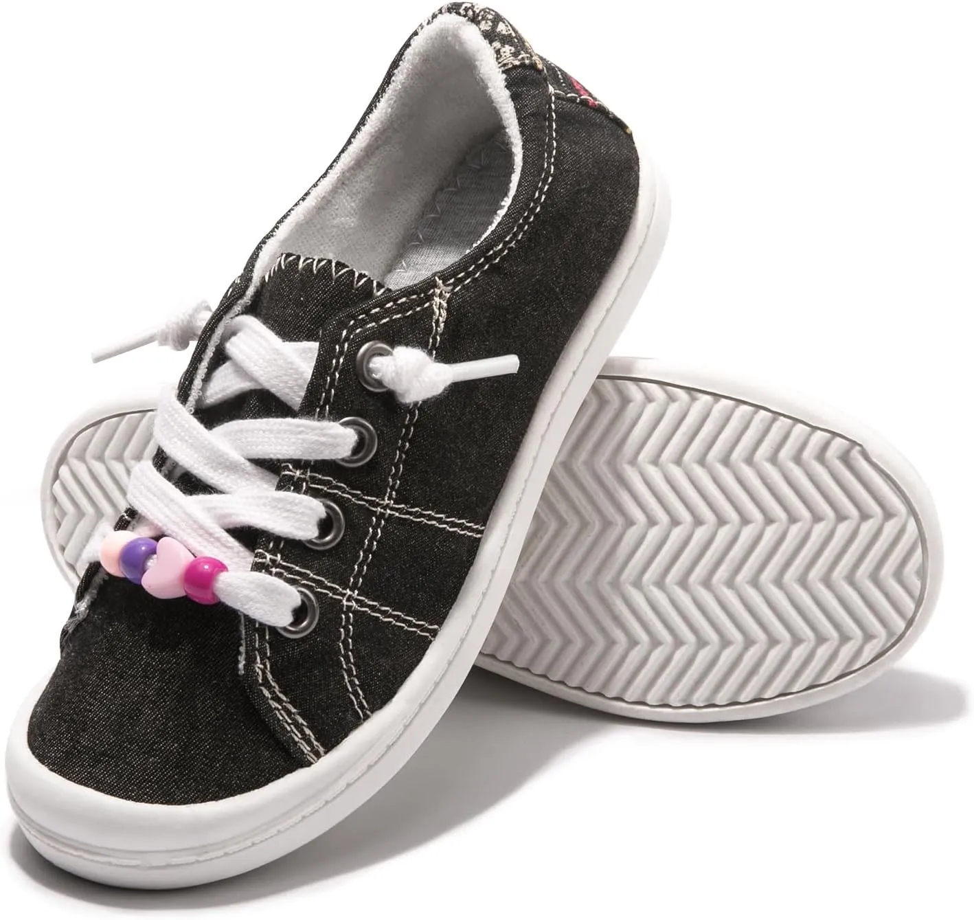 FUNKYMONKEY Girls Canvas Sneakers Lace up Lightweight Casual School Shoes for Toddler/Little Kids