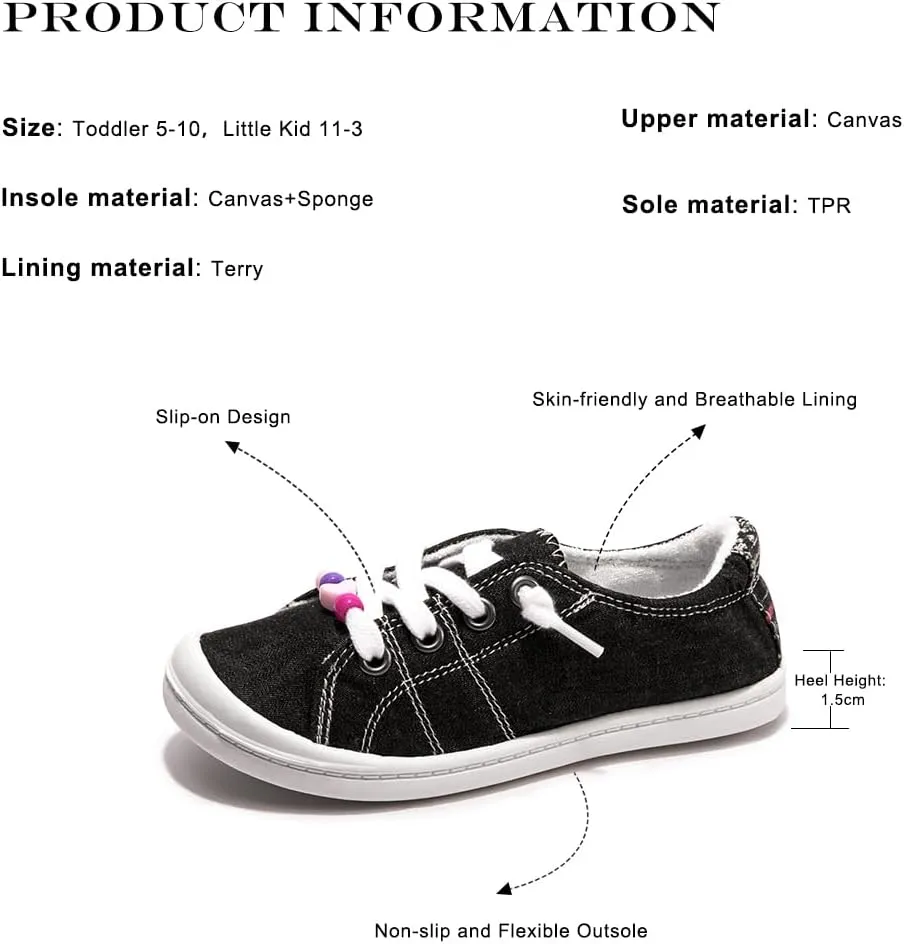 FUNKYMONKEY Girls Canvas Sneakers Lace up Lightweight Casual School Shoes for Toddler/Little Kids