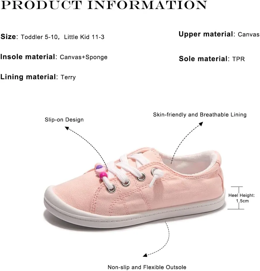 FUNKYMONKEY Girls Canvas Sneakers Lace up Lightweight Casual School Shoes for Toddler/Little Kids