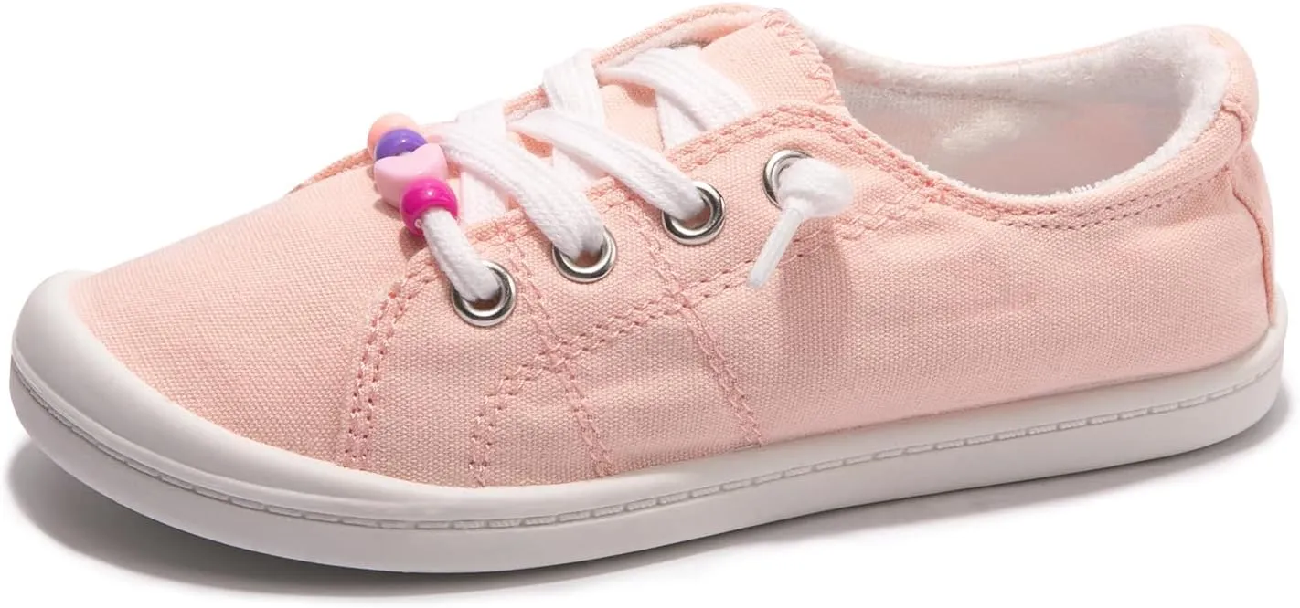 FUNKYMONKEY Girls Canvas Sneakers Lace up Lightweight Casual School Shoes for Toddler/Little Kids