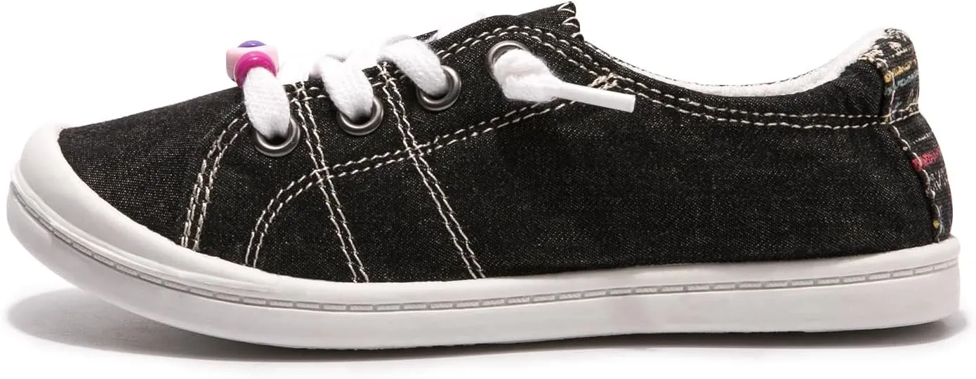 FUNKYMONKEY Girls Canvas Sneakers Lace up Lightweight Casual School Shoes for Toddler/Little Kids
