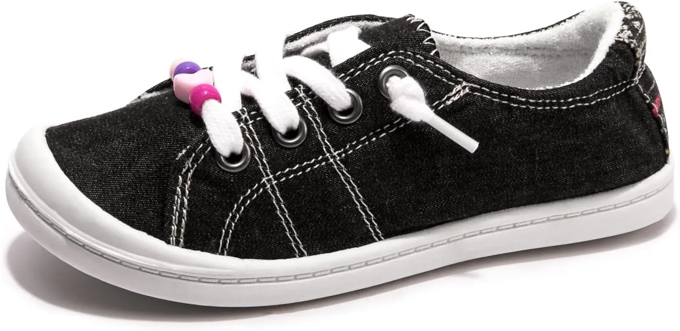 FUNKYMONKEY Girls Canvas Sneakers Lace up Lightweight Casual School Shoes for Toddler/Little Kids